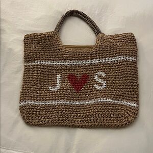Brown Woven Tote Bag with Red Heart